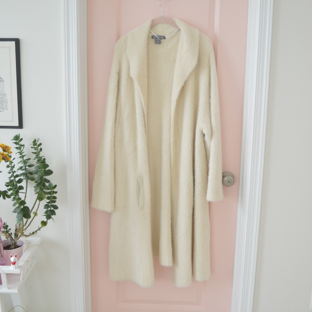 NWOT! Off White Faux Fur Fuzzy Long Cardigan